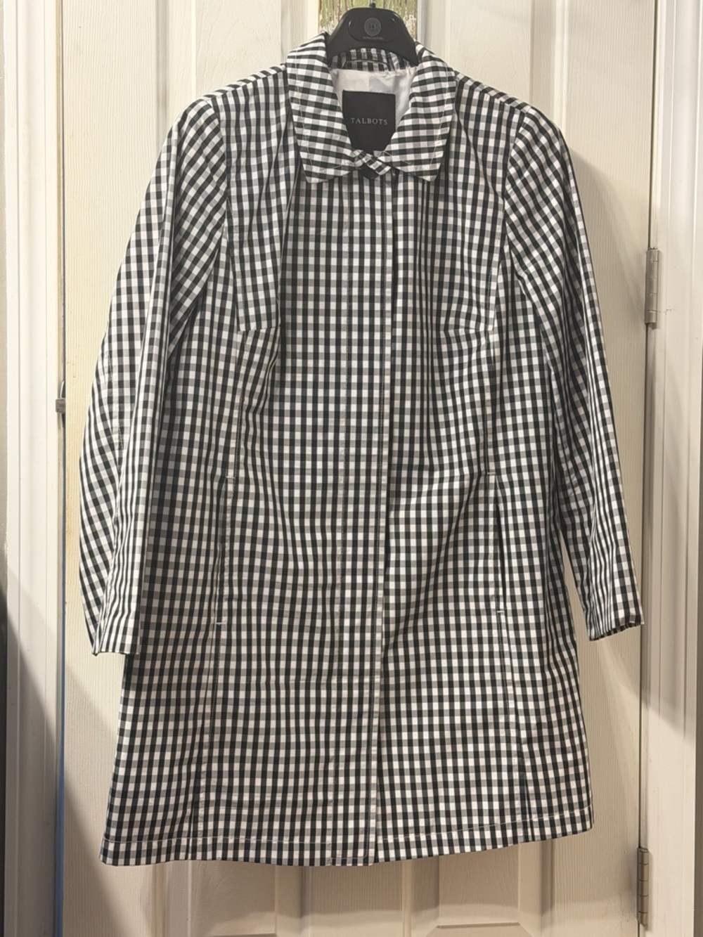 Talbots Black & White Gingham Water Resistant Trench Coat